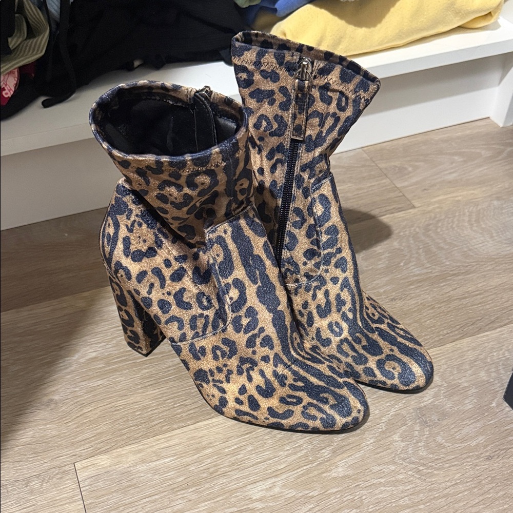 Leopard Cheetah Print Heeled Booties Ankle Boots